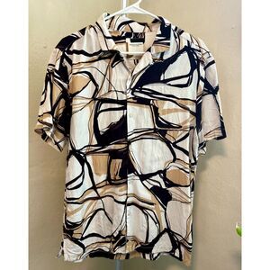 Men's abstract print button down Flowers & Denim Ricky Singh Size L
